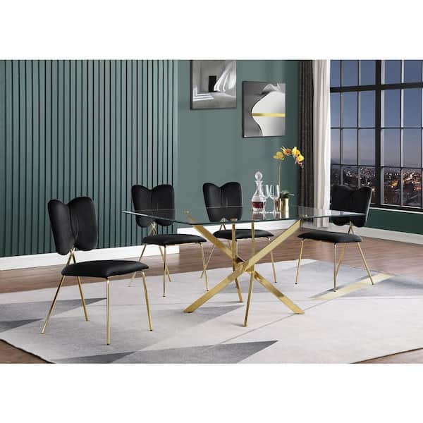 Best Quality Furniture Olly 5-Piece Tempered Glass Top Gold Cross