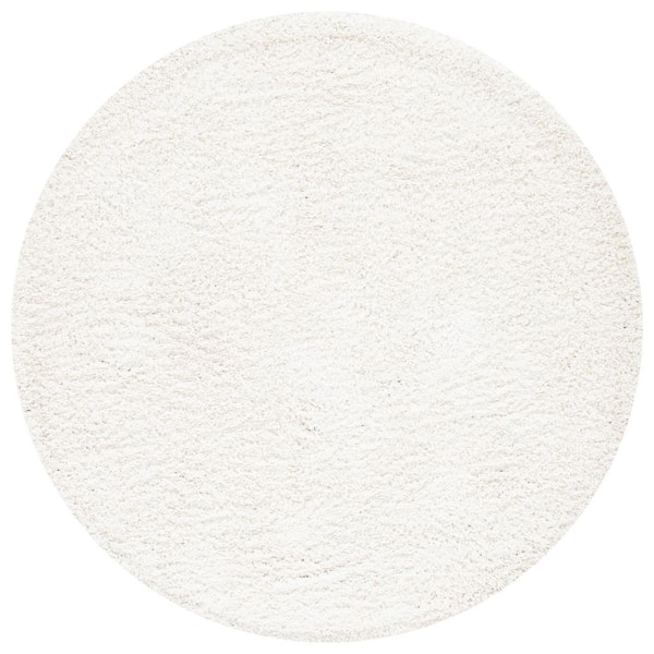 August Shag Ivory 5 ft. x 5 ft. Solid Round Area Rug