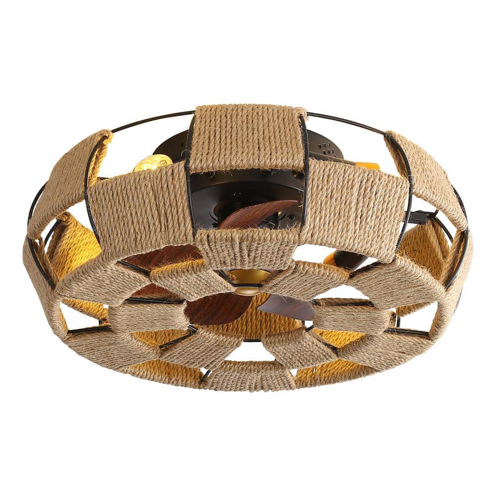 18 in. Indoor Brown 6-Speed Caged Flush Mount Ceiling Fan with Remote and R