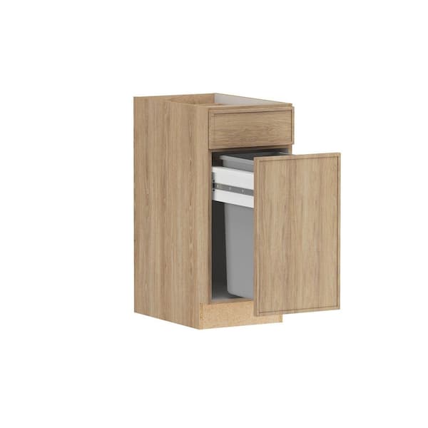 Designer Series Renly 15 in. W x 24 in. D x 34.5 in. H Assembled Slim Shaker Single Trash Can Base Cabinet in Sandstone