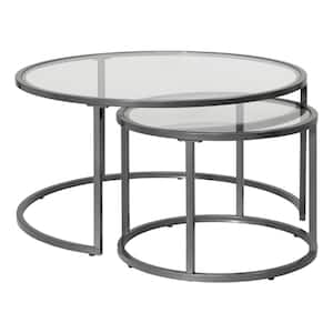 Camber Elite 35 in. Pewter Round Glass Coffee Table