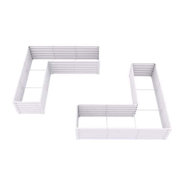 Zeus & Ruta 74 in. x 74 in. x 18 in. Antique White L-Shaped Outdoor Metal Raised Garden Bed, Planter Box for Vegetables (2-Pack)
