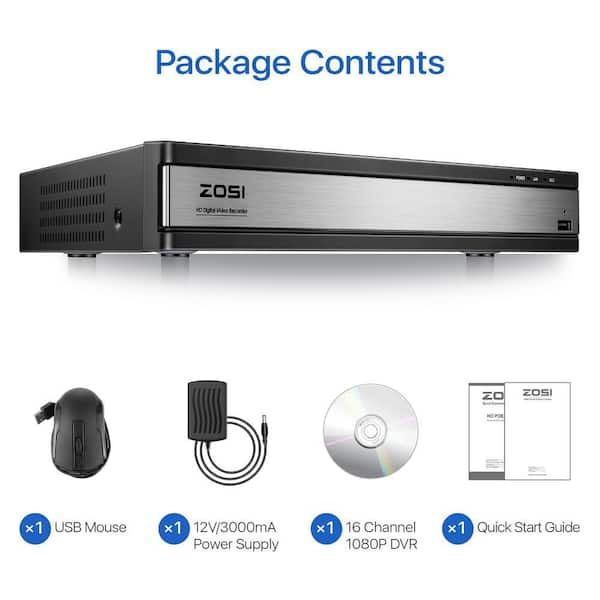 ZOSI 1080p 16-Channel Surveillance DVR Recorder Security 4TB Hard