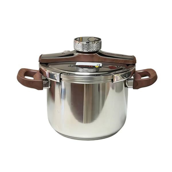 6.3 qt. Silver Stainless Steel Pressure Cooker, 12-Safety Locks, Induction & Gas Compatible, with Heat-Resistant Handles