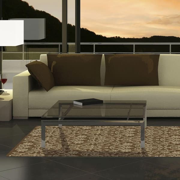 Jewel Damask Brown 8 ft. x 10 ft. Area Rug