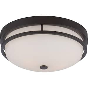 Neval 13 in. 2-Light Sudbury Bronze Transitional Semi-Flush Mount with Satin White Glass Shade and No Bulbs Included