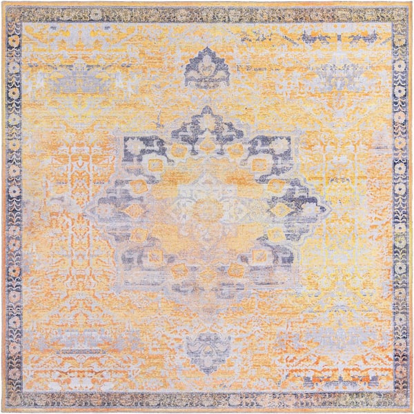 Renaissance Roma Tuscan Yellow 8 ft. Square Machine Washable Area Rug