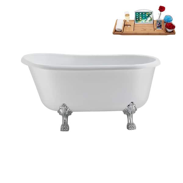 Streamline 57 in. Acrylic Clawfoot Non-Whirlpool Bathtub in Glossy White with Polished Gold Drain and Polished Chrome Clawfeet