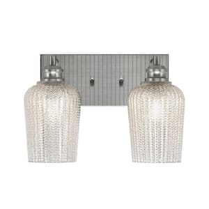 Albany 14 in. 2-Light Brushed Nickel Vanity Light with Silver Textured Glass Shades
