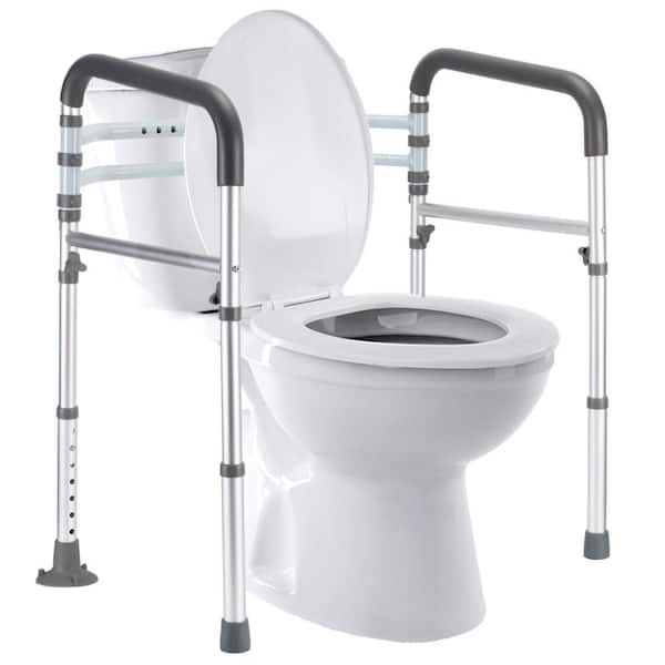 Aluminum Adjustable Rectangle Toilet Safety Rails for Elderly, Foldable, Fit Any Toilets, Gray