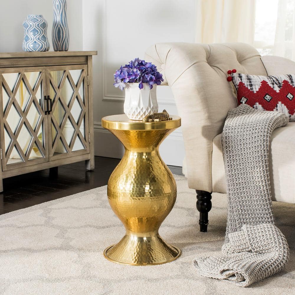 Transitional 12'' Gold Hammered Metal Round Accent Table