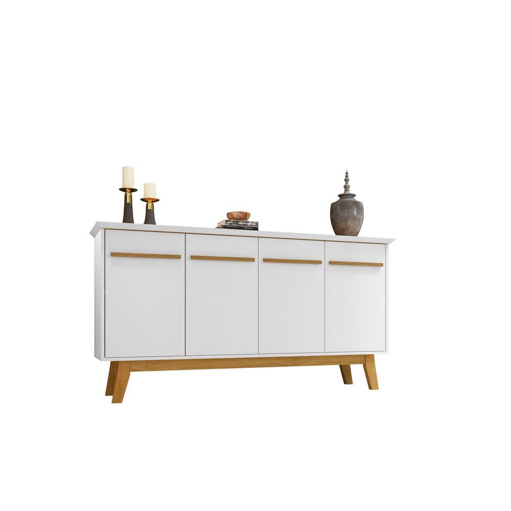 63" White Solid Wood Mid-Century Modern Sideboard