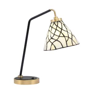 Delgado 16.5 in. Matte Black and New Age Brass Desk Lamp with Sandhill Art Glass