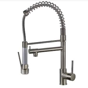 Queen Single-Handle Pre-Rinse Spring Pull Down Sprayer Kitchen Faucet with Pot Filler in Brushed Nickel