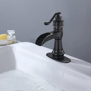 Single Handle Single Hole Slim Low Spout Bathroom Faucet with Drain Kit Included in Oil Rubbed Bronze