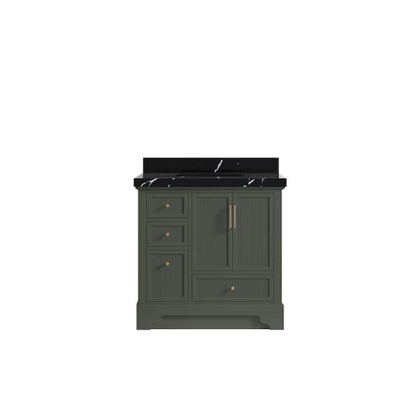 Willow Collections Alys 36 in. W x 22 in. D x 36 in. H Single Sink Bath Vanity Center in Pewter Green with 2 in. Calacatta Black Qt. Top