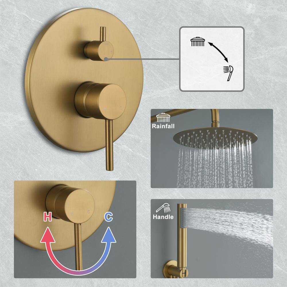 Large Brushed Gold Stainless Steel Dual Shower Head System