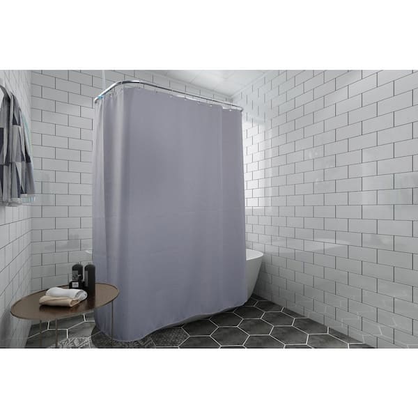 Utopia Alley 180 in. x 70 in. Gray Waffle Weave Clawfoot Tub Shower Curtain Wrap Around with 36-Hooks Set