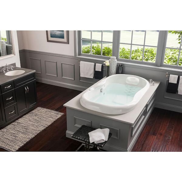 Infinity 72 in. x 42 in. Acrylic Center Drain Oval Drop-in Rectangular Bath/Whirlpool Bathtub with Heater in White