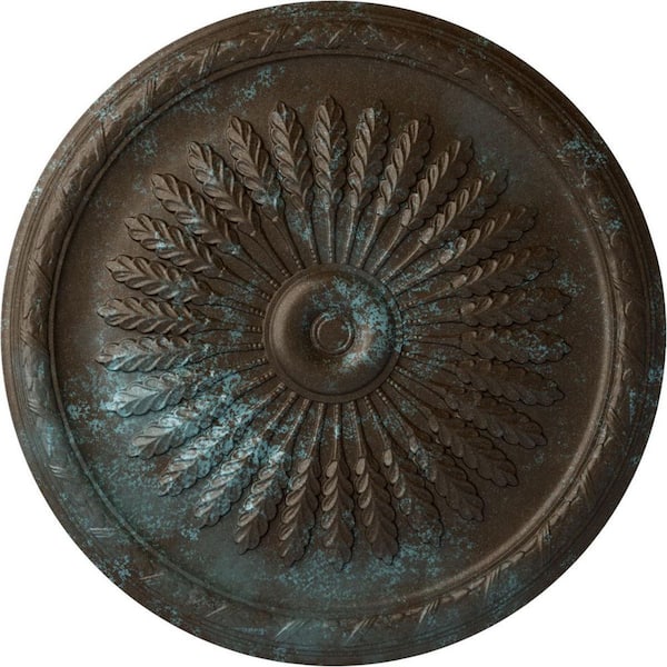 Ekena Millwork 36" x 1-1/2" Juniper Urethane Ceiling (Fits Canopies up to 7"), Hand-Painted Bronze Blue Patina