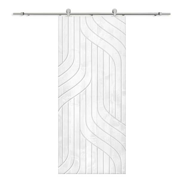 CALHOME 30 in. x 96 in. White Stained Pine Wood Modern Interior Sliding Barn Door with Hardware Kit
