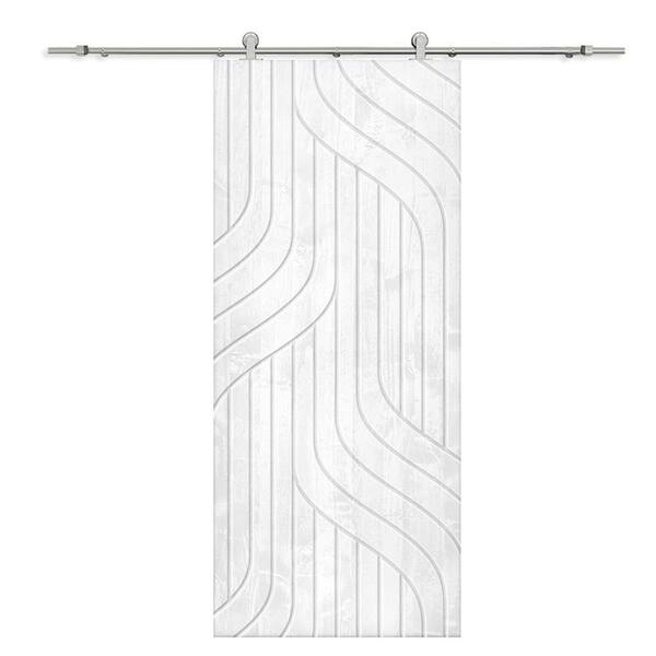 CALHOME 42 in. x 80 in. White Stained Pine Wood Modern Interior Sliding Barn Door with Hardware Kit