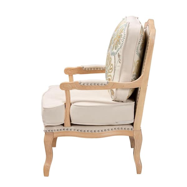 Baxton Studio Andre Cream Fabric and Whitewashed Wood Arm Chair