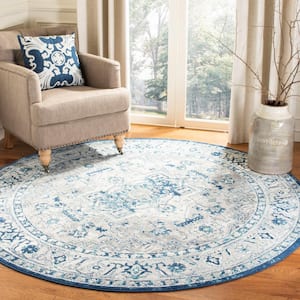 Brentwood Light Gray/Blue 5 ft. x 5 ft. Round Medallion Distressed Area Rug