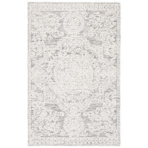 Abstract Ivory/Charcoal Doormat 3 ft. x 5 ft. Modern Aztec Medallion Area Rug