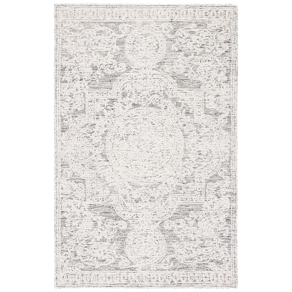 SAFAVIEH Abstract Ivory/Charcoal 4 ft. x 6 ft. Modern Aztec Medallion Area Rug