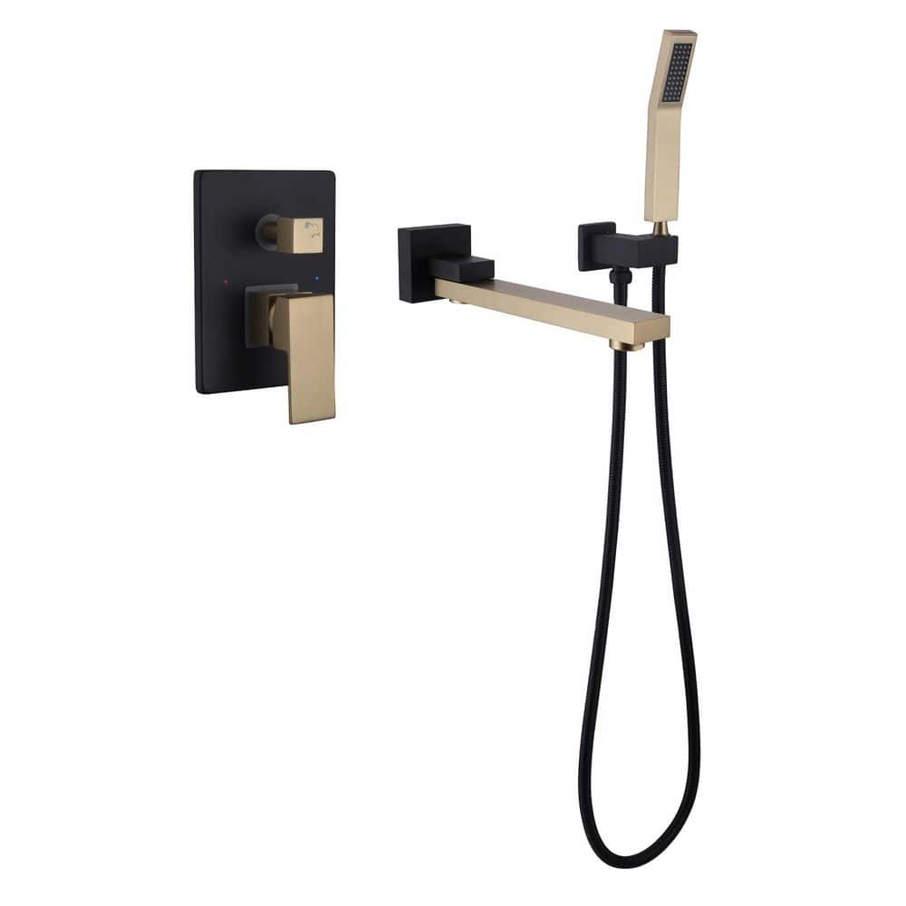 Matte Black & Brushed Gold Roman Tub Faucet Bathtub Set with Hand Shower, 360° Swivel Spout, Brass Valve price history on PriceWatchPro