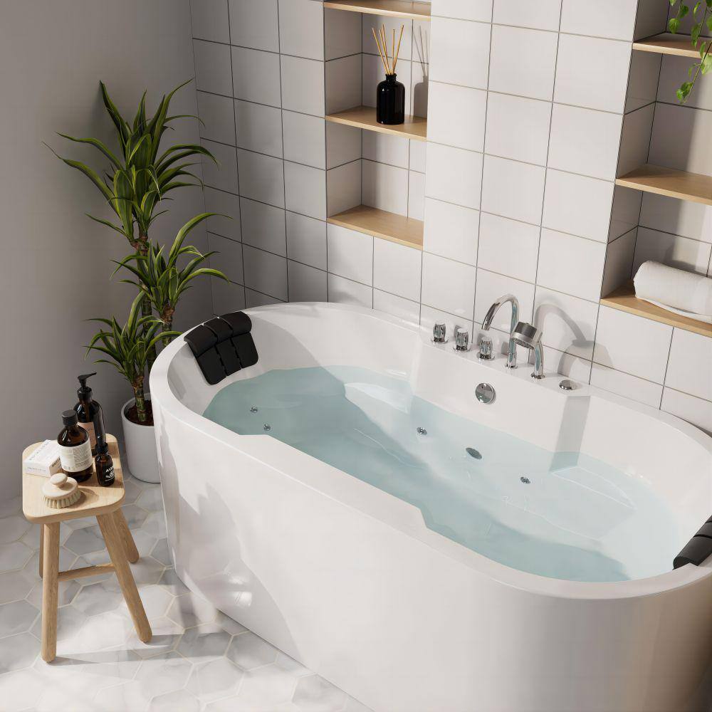 67" White Acrylic Freestanding Whirlpool Bathtub with Faucet