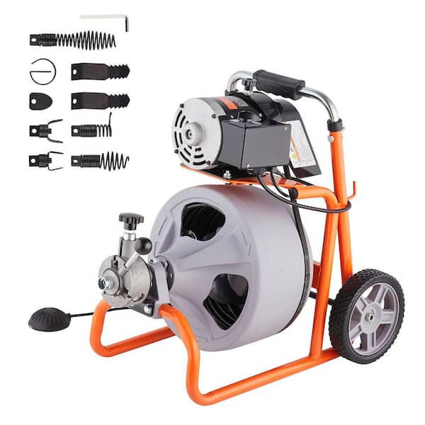 POPULO 100FT Drain Cleaner Machine - Auto Feed Sewer Snake With 8 Cutters For Stubborn Clogs