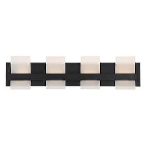 Cambridge 28.75 in. 4-Light Black Integrated LED Vanity Light Bar with Frosted White Acrylic Shade