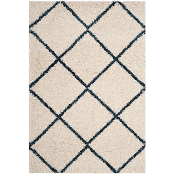 SAFAVIEH Hudson Shag Ivory/Slate Blue 6 ft. x 9 ft. Geometric Diamonds Area Rug