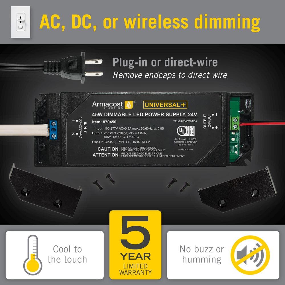 Black 24V DC Dimmable LED Driver Power Supply