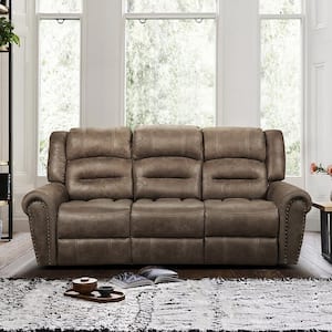 Arella 88 in. W Straight Arm Microfiber Rectangle Double Manual Reclining Sofa in Brown