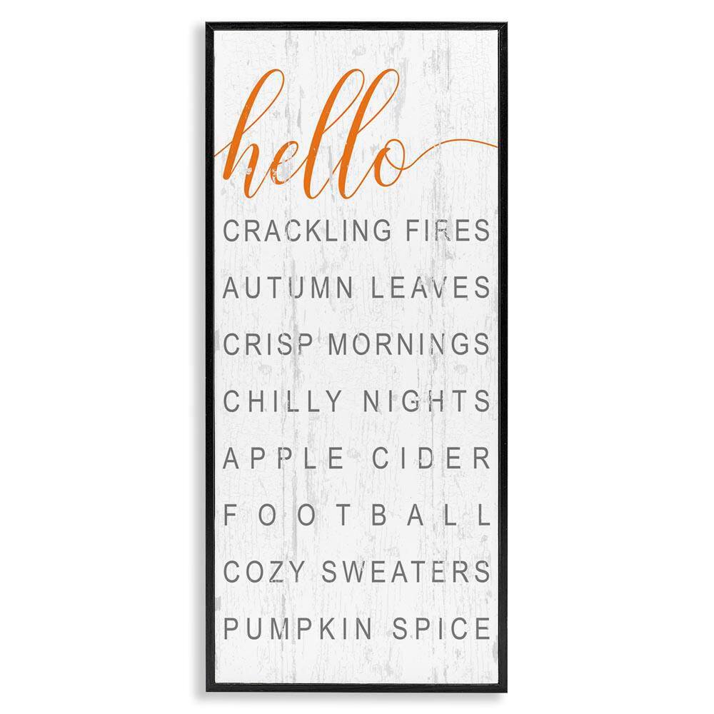 Hello Fall Favorites Phrases by Jessica Mundo Black Framed Graphic Typography Art Print 30 in. x 13 in.