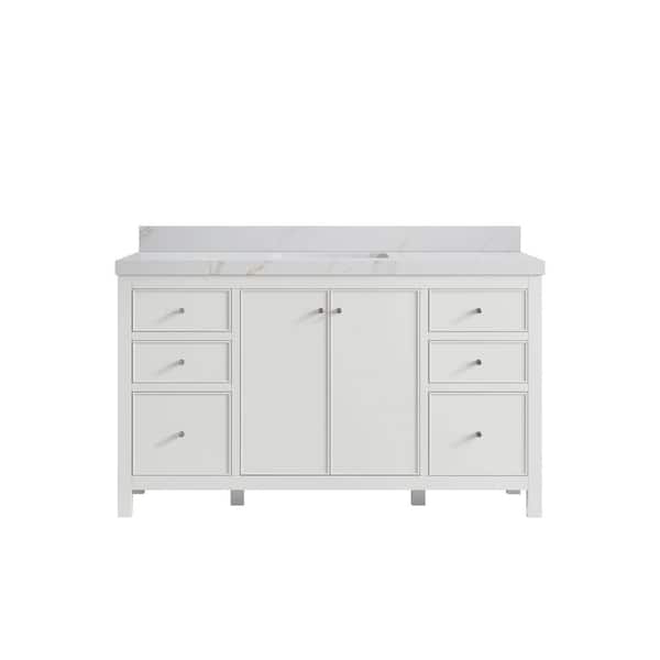 Willow Collections Chicago 60 in. Single Sink Freestanding White Bath Vanity with Calacatta Sienna Qt. Top Unassembled