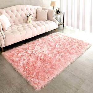 Sheepskin Faux Furry Pink Cozy Rugs 8 ft. x 10 ft. Area Rug