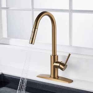 Single Handle Pull Down Sprayer Kitchen Faucet with Plastic Sprayer in Gold