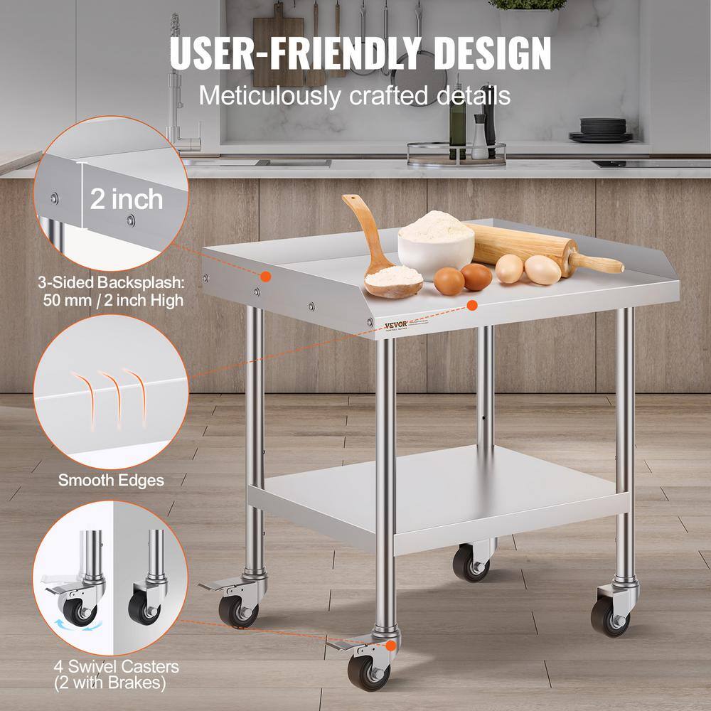VEVOR Stainless Steel 28'' Adjustable Portable Work Table with Wheels