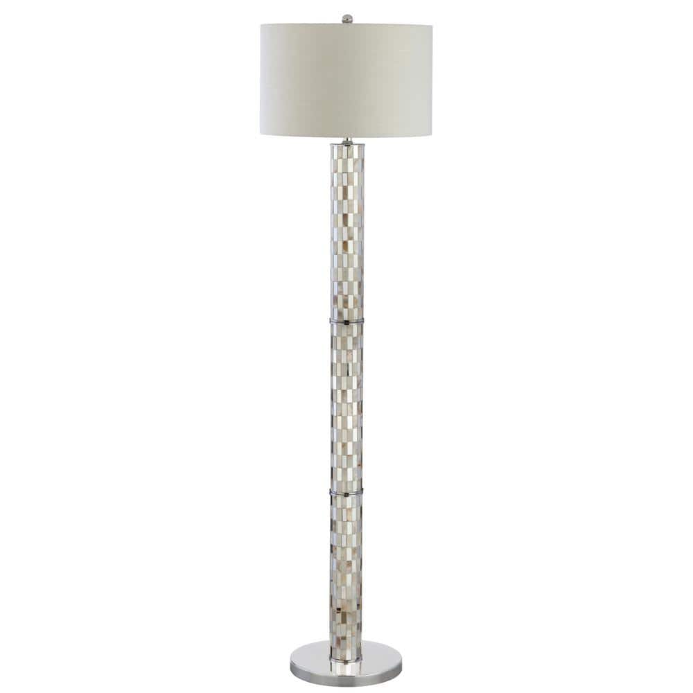 Liam 63.5" Seashell Mosaic LED Floor Lamp with White Linen Shade