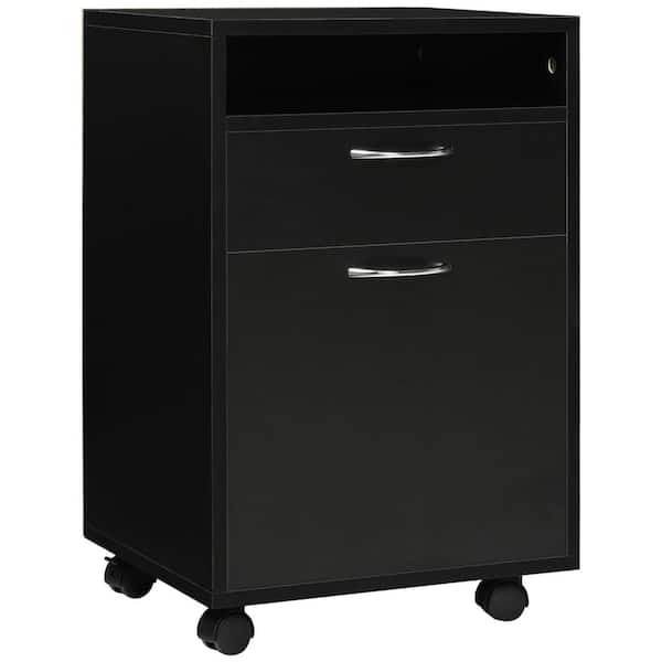 Tahanbath Mobile Storage Cabinet Organizer with Drawer and Cabinet, Printer Stand with Castors, Black