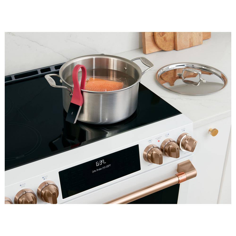 Matte White 30" Smart Double-Oven Induction Range with Convection