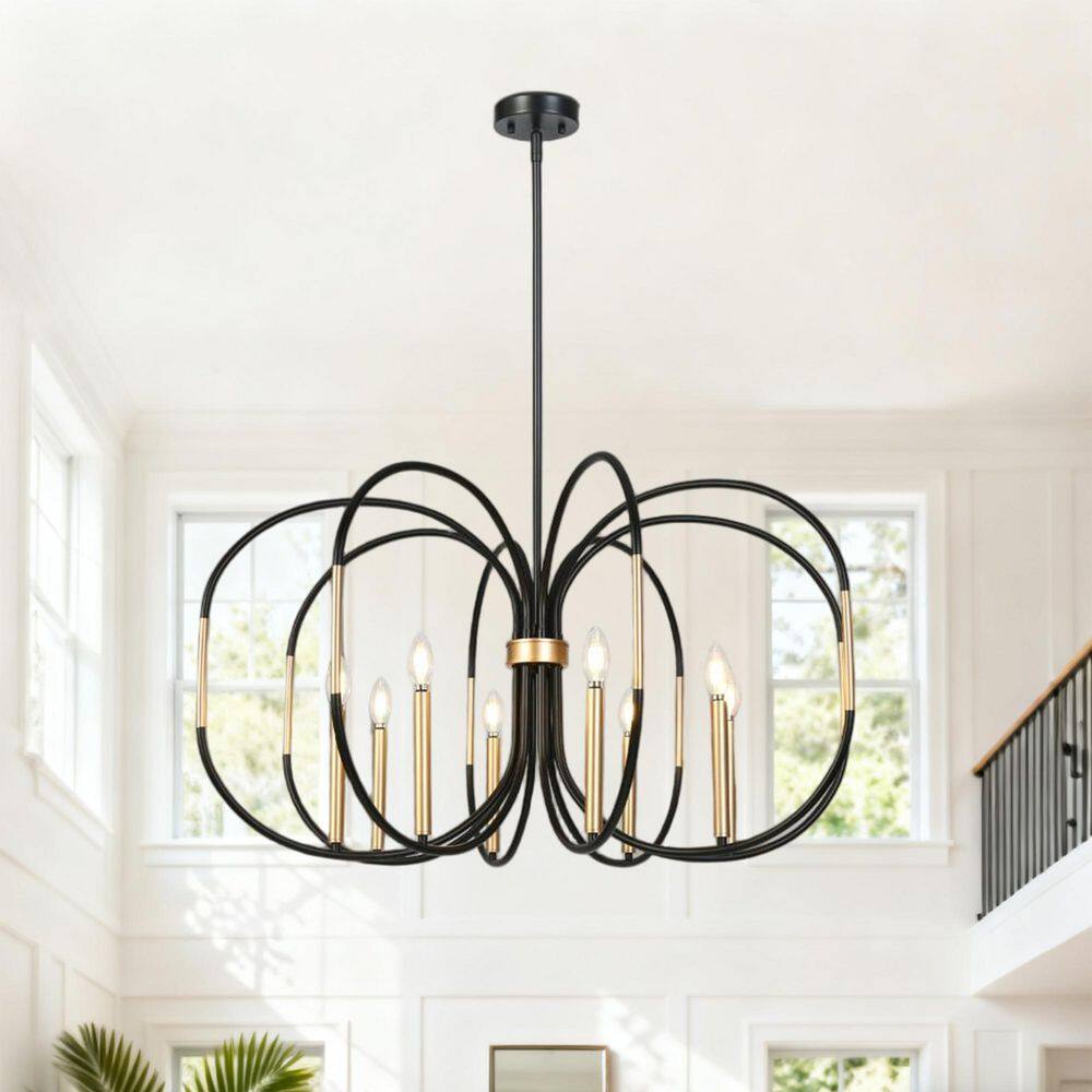 Traditional 37.8 in. W 8-Light Black Chandelier, Modern Dark Gold Candlestick Ceiling Light for Living Room, Foyer price history on PriceWatchPro