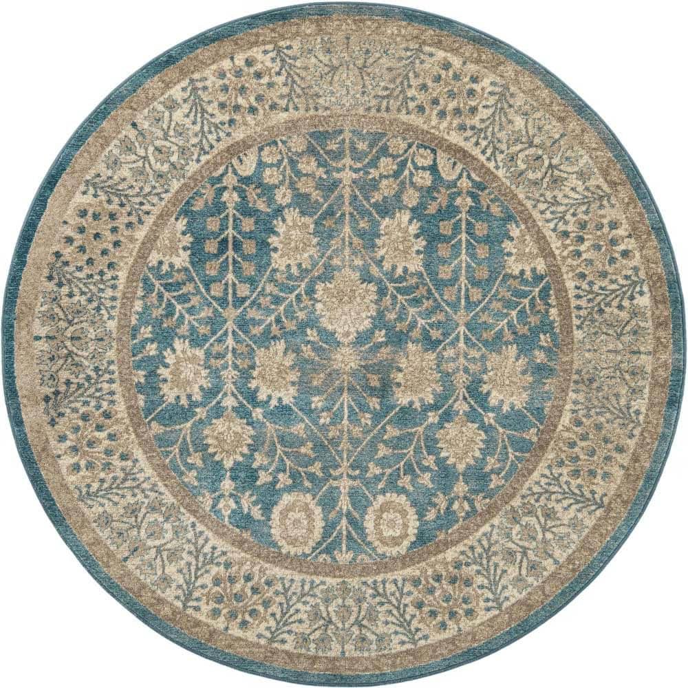 Unique Loom Salzburg Gneis Light Blue 6' 0 x 6' 0 Round Rug 3124859
