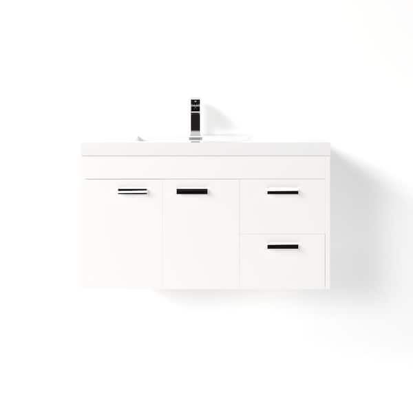 Lugano 36 in. Single Sink Floating White Bath Vanity with White Acrylic Top (Assembled)