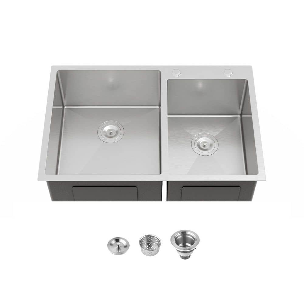 32 in. Drop-In Double Bowl (60/40) 20 Gauge Gray Stainless Steel Kitchen Sink with Workstation price history on PriceWatchPro