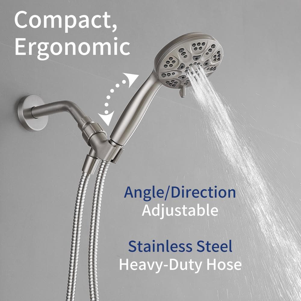 Brushed Nickel Wall Mount Handheld Shower Head with Adjustable Bracket